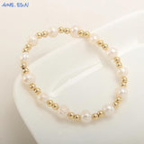 Pearl Plated Stainless Steel Beaded Bracelet Girls Elastic Bracelet
