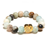 Stainless Steel Heart Pave Ball Stone Bracelet Amazonite Stretchy Bracelet