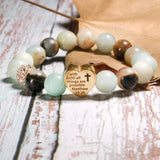 Stainless Steel Heart Pave Ball Stone Bracelet Amazonite Stretchy Bracelet
