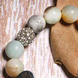 Stainless Steel Heart Pave Ball Stone Bracelet Amazonite Stretchy Bracelet