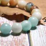 Stainless Steel Heart Pave Ball Stone Bracelet Amazonite Stretchy Bracelet