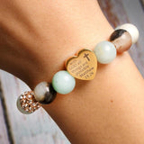 Stainless Steel Heart Pave Ball Stone Bracelet Amazonite Stretchy Bracelet