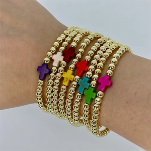 Vlen Multicolor Cross Bracelet for Women Stretchy Pulseras Jewelry
