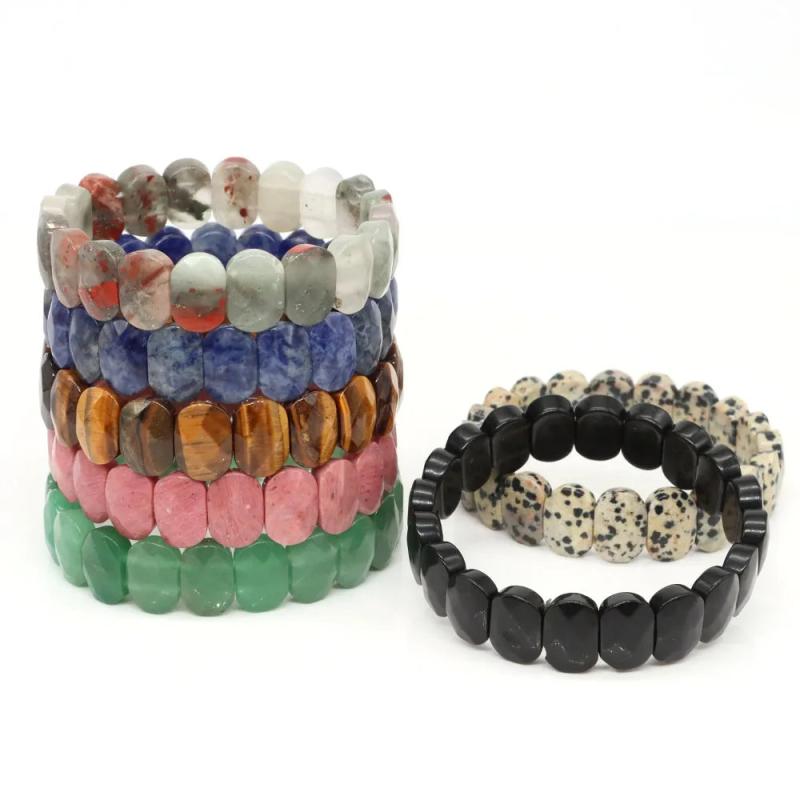 Natural Stone Square Beads Strand Bracelets Amethyst Rose Quartz Healing Crystal