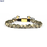 Natural Pyrite Stone Macrame Bracelet Healing Energy Men Women Bangle