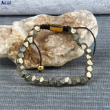 Natural Pyrite Stone Macrame Bracelet Healing Energy Men Women Bangle