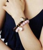 Rose Quartz Heart Charm Bead Bracelet, Stretch Elastic