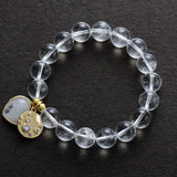 Rose Quartz Heart Charm Bead Bracelet, Stretch Elastic