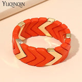 Colorful Resin Wide Bracelets for Women Adjustable Chain Bangles