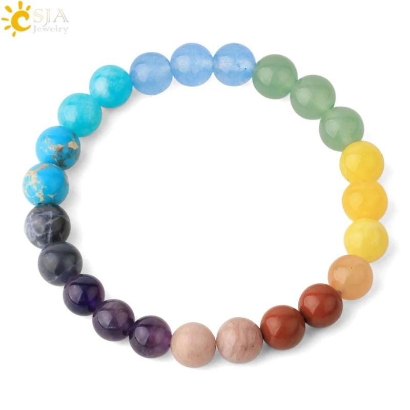 CSJA Healing 7 Chakras Bracelet Natural Stone Crystal Bracelets Femme Reiki