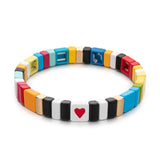Colorful Beads Bangle Bracelet with Heart Charm for Women