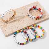 Colorful Beads Bangle Bracelet with Heart Charm for Women