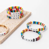 Colorful Beads Bangle Bracelet with Heart Charm for Women
