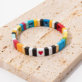 Colorful Beads Bangle Bracelet with Heart Charm for Women