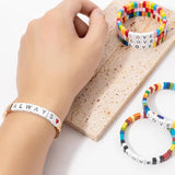 Colorful Beads Bangle Bracelet with Heart Charm for Women