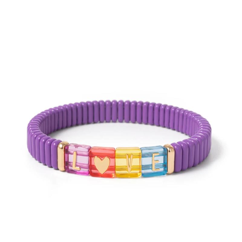 Colorful Metal Enamel Bracelets Bohemian Acrylic Charms Elastic Bracelet