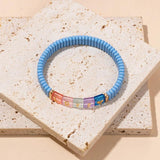 Colorful Metal Enamel Bracelets Bohemian Acrylic Charms Elastic Bracelet
