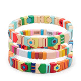 Enamel Bracelets For Women Flower Charm Elastic Beads Bangle