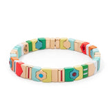 Enamel Bracelets For Women Flower Charm Elastic Beads Bangle