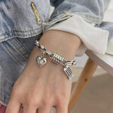 Vintage Thai Silver Bracelet for Women Geometric Heart Lucky Punk Jewelry