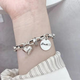 Vintage Geometric Heart Love Thai Silver Bracelet for Women