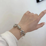 Vintage Geometric Heart Love Thai Silver Bracelet for Women