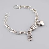 Vintage Geometric Heart Love Thai Silver Bracelet for Women