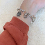 Vintage Geometric Heart Love Thai Silver Bracelet for Women