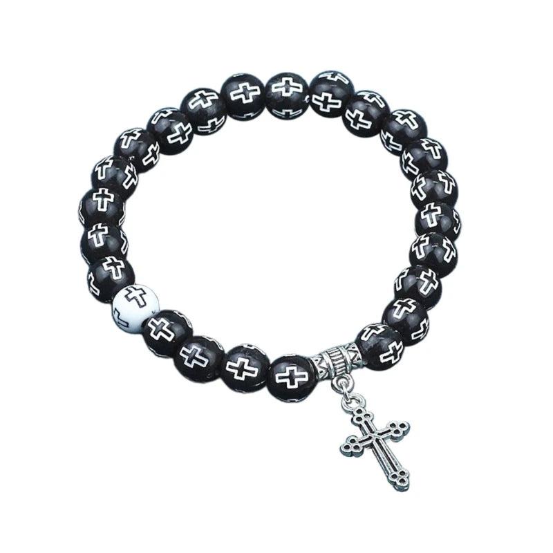 Catholic Cross Rosary Bracelet Finger Baptism Rosaries Bangle Prayer Gift