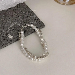 925 Silver Double Layer Pearl Bracelet Bead Jewelry Charm Bracelet