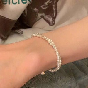 925 Silver Double Layer Pearl Bracelet Bead Jewelry Charm Bracelet