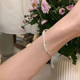 925 Silver Double Layer Pearl Bracelet Bead Jewelry Charm Bracelet