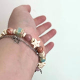 Star Charm Chain Bracelet Double Layer Beaded Statement Jewelry