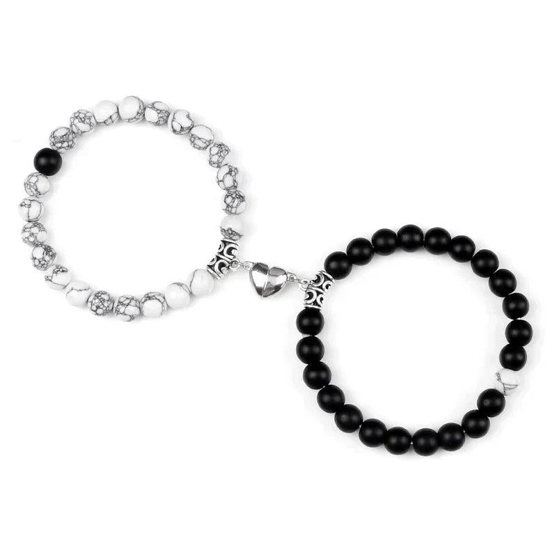 2Pcs/Set Natural Stone Distance Heart Magnet Couple Bracelets