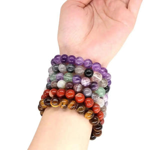 Natural Stone Round Beads Bracelet Chakra Healing Crystal Elastic Stretch Bangle