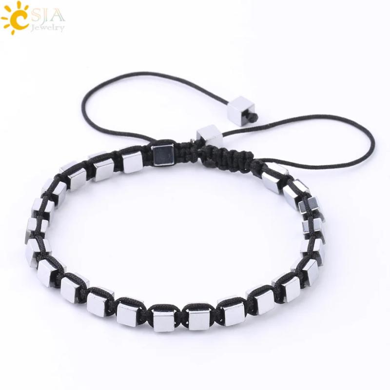 CSJA Hematite Bracelet Magnetic Elastic Weave Adjustable Bangle F623