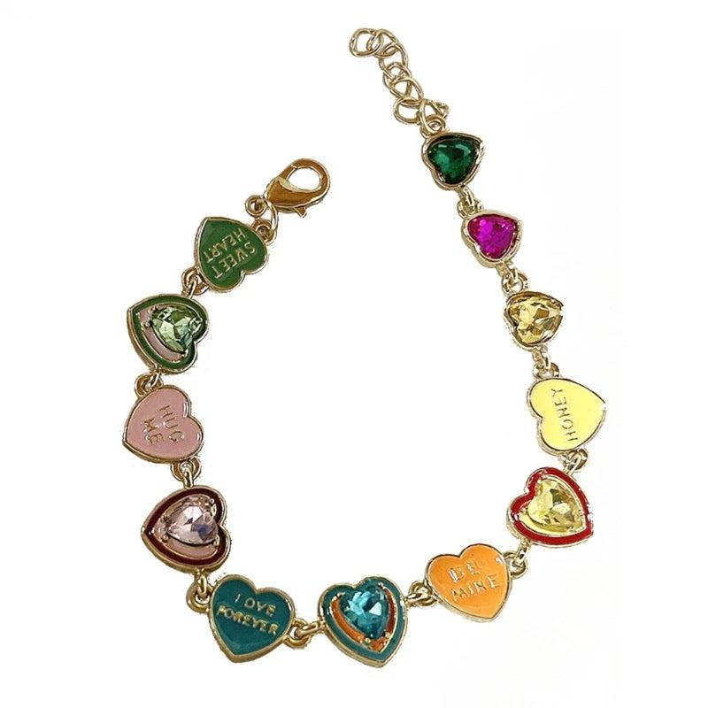 Colorful Rhinestone Heart Bracelet Letter Wrist Chain Bangle