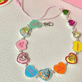 Colorful Rhinestone Heart Bracelet Letter Wrist Chain Bangle