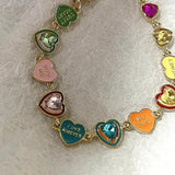 Colorful Rhinestone Heart Bracelet Letter Wrist Chain Bangle
