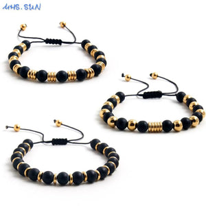 Classic Stone Beads Bracelets Stainless Steel Anniversary Jewelry