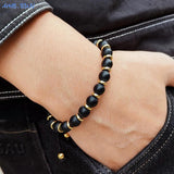Classic Stone Beads Bracelets Stainless Steel Anniversary Jewelry