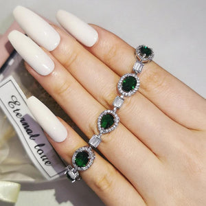 Green Oval Rectangle Hand Bracelet Bangle for Women S7211