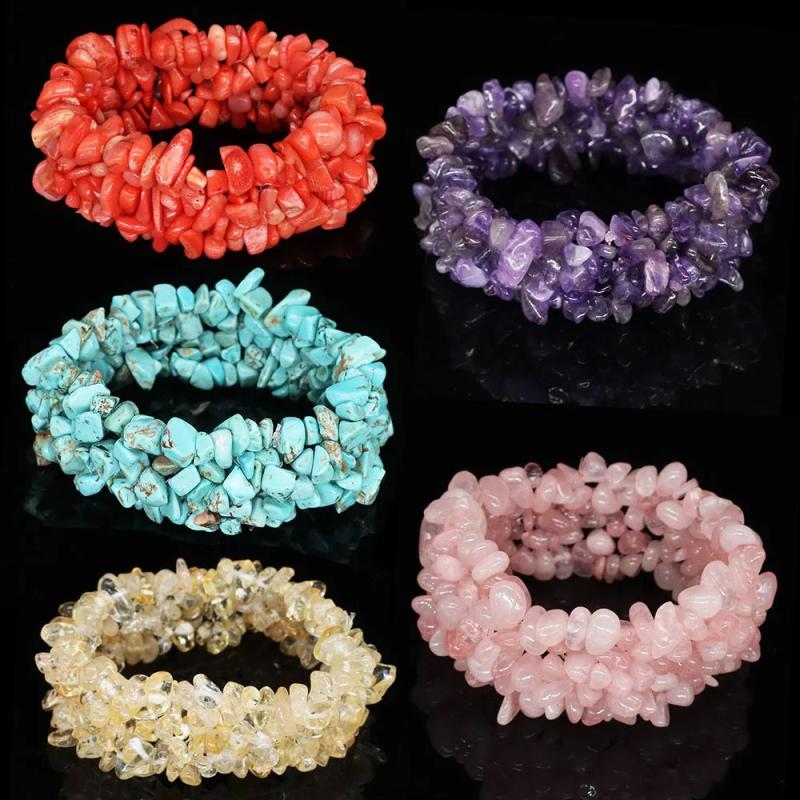 Amethyst Chip Beads Bracelet Natural Stone Healing Crystal Bohemian Bangle