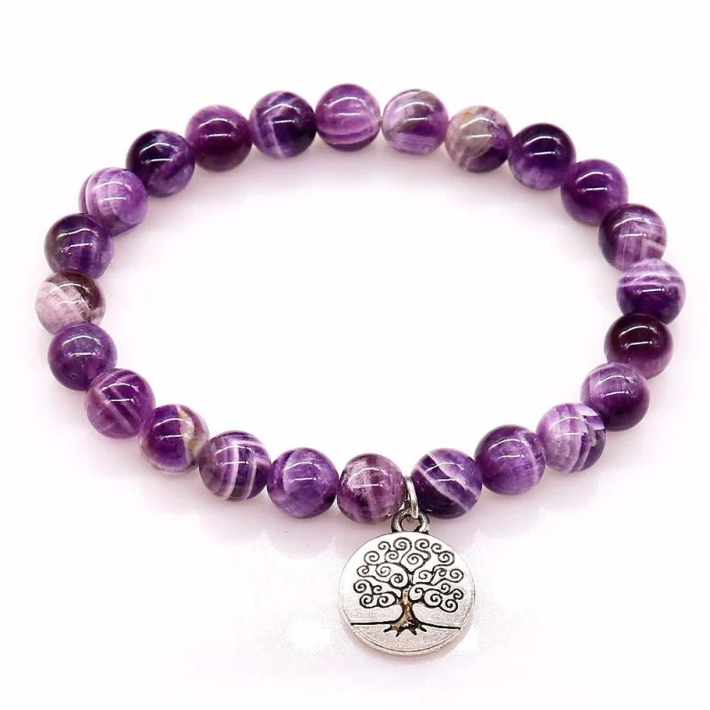 Purple Crystal Beads Bracelets & Bangles with Life of Tree