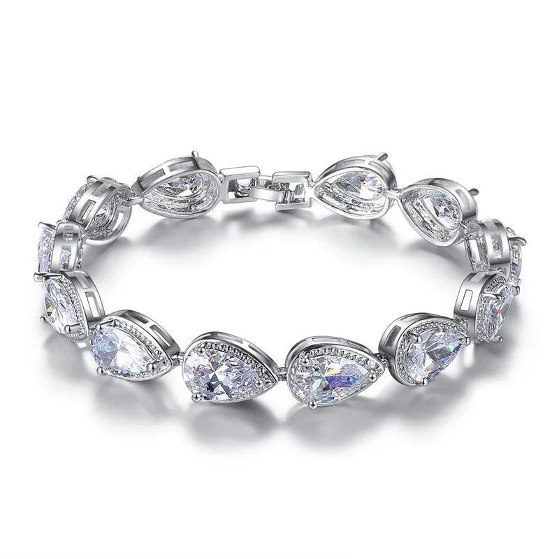 Angel Tears Pear Silver Bracelet Bangle Women Anniversary Gift Jewelry