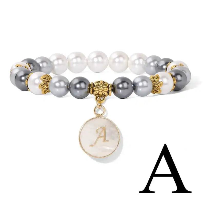Colorful Shell Pearl Beaded Bracelets A-Z Initial Charms