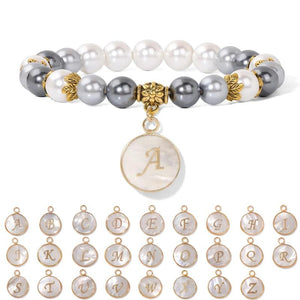 Colorful Shell Pearl Beaded Bracelets A-Z Initial Charms
