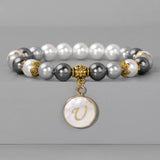 Colorful Shell Pearl Beaded Bracelets A-Z Initial Charms