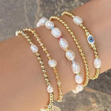 Natural Pearl Jewelry Evil Eye Bracelet 18 K Waterproof Beaded Pulseras