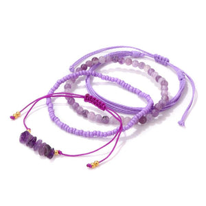 4pcs Boho Rope Bracelets Natural Stone Beads Multi-Layer Cord Set